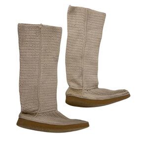 Livs Knit Boots Cream White Mid Calf Bohemian Casual Womens Size 9 Minimalist